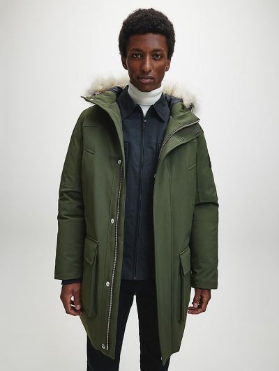 Calvin Klein Ruhák HU271861 | Calvin Klein Canvas Hooded Parka Férfi Kabát Sötét Olivazöld